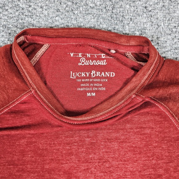 Lucky Brand Venice Burnout Long Sleeve Crewneck Raglan T Shirt Red M Mens - Picture 3 of 6